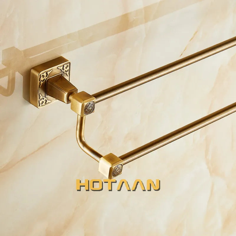 DecorBites™ Antique Brass Finish Double Towel Bar, Solid Aluminium Bathroom Accessory