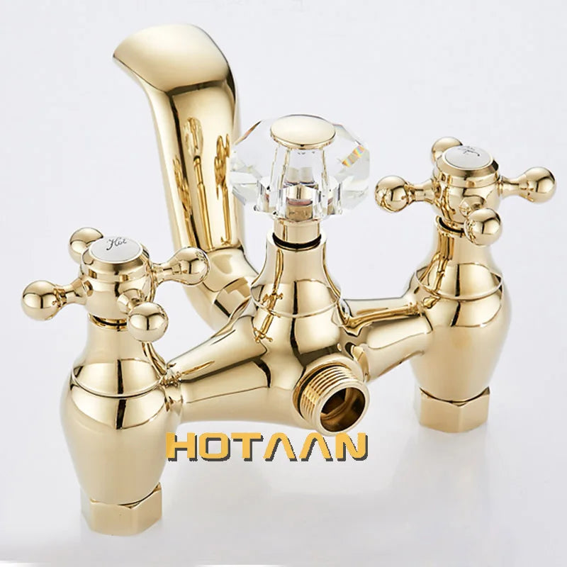 DecorBites™ Gold Finish Bath Tub Faucet with Ceramic Handle and Handheld Shower AI-5329