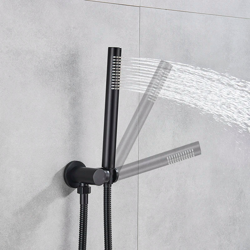 DecorBites™ Brass Black Shower Set with Ceiling/Wall Arm, Diverter Mixer, Handheld Spray, 8-16" Rain Head