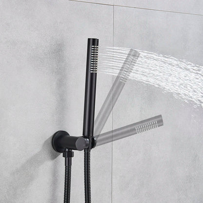 DecorBites™ Brass Black Shower Set with Ceiling/Wall Arm, Diverter Mixer, Handheld Spray, 8-16" Rain Head