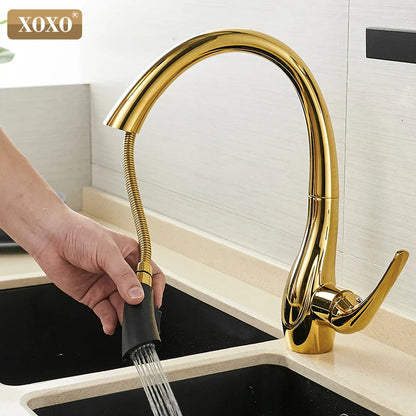 DecorBites™ Golden Pull Out Kitchen Faucet Single Handle 360° Water Mixer Tap