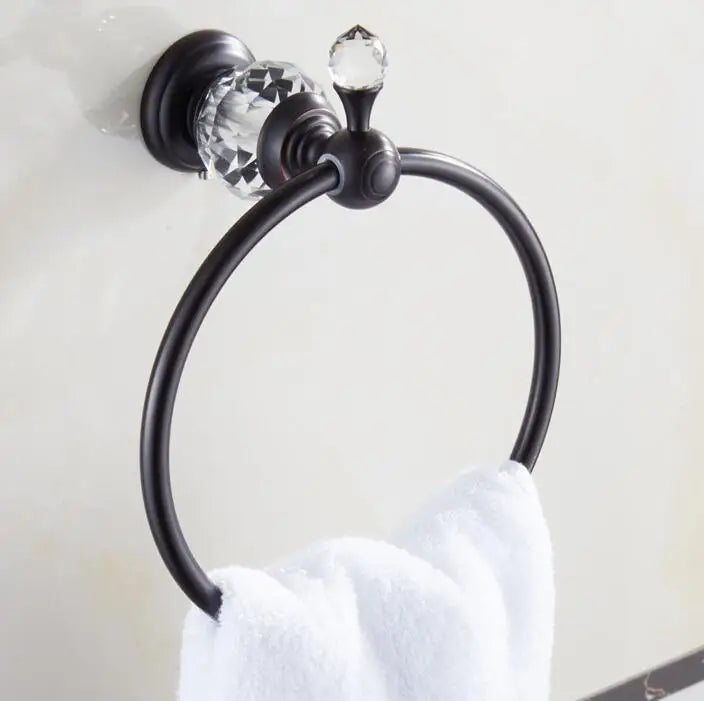 DecorBites™ Black Brass & Crystal Bathroom Accessories Set - Towel Rack, Towel Bar, Paper Holder, Soap Dish, Cup Holder, Toilet JM251