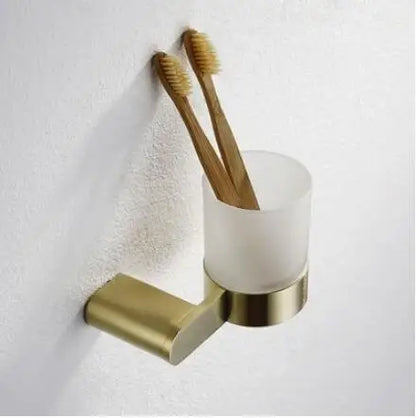 DecorBites™ Brushed Gold Bathroom Hardware Set: Towel Rack, Paper Holder, Toilet Brush Holder, Hooks