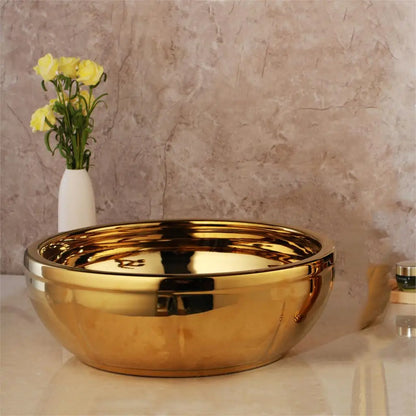 DecorBites™ Golden Ceramic Washbasin and Brass Mixer Faucet Set