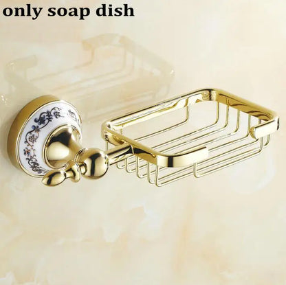 Juego de accesorios de baño DecorBites™ de porcelana pulida dorada para artículos esenciales de baño