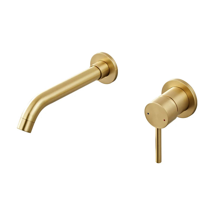 Decorbites™ Grifo Mezclador de Latón Dorado para Lavabo de Baño Empotrado en Pared para Agua Caliente y Fría