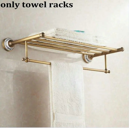 DecorBites™ Bathroom Accessories Set: Towel Rack, Bar, Holder, Hook - Antique Brass/Ceramic/Copper