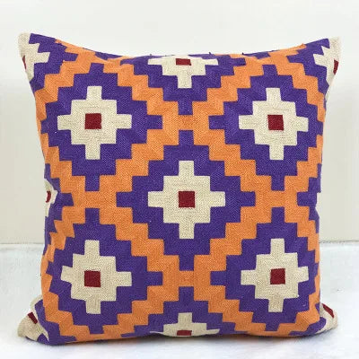 DecorBites™ Embroidered Kilim Style Cushion Cover 45x45cm Canvas Cotton Pillow Square