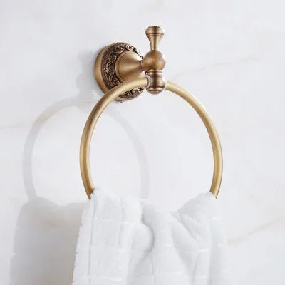 DecorBites™ Brass Antique Bath Hardware Set: Towel Rack, Paper Holder, Towel Hanger, Toilet Brush Holder