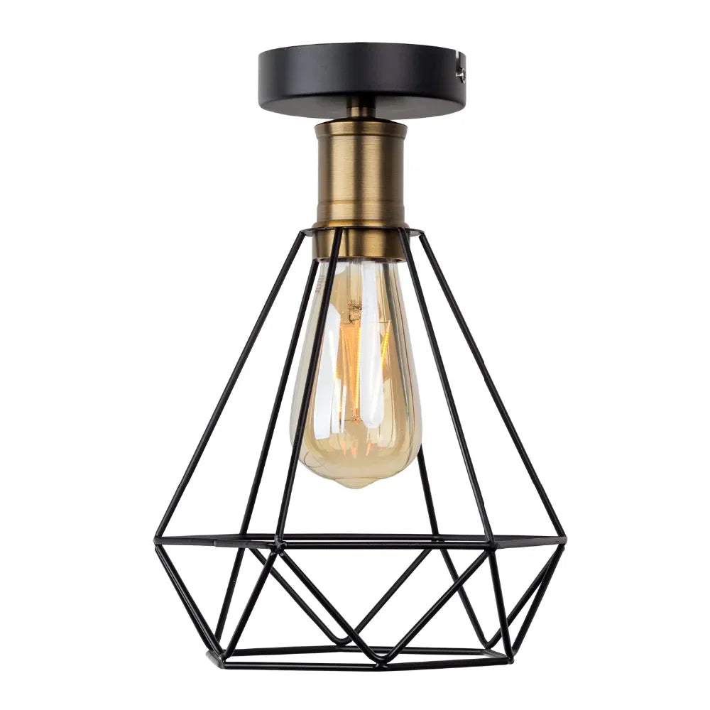 DecorBites™ Iron Cage LED Ceiling Light: Industrial Modern Nordic Lighting for Home Decor