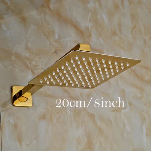 DecorBites™ Golden Ultrathin Rainfall Shower Head Set with Wall Mount Brass Arm