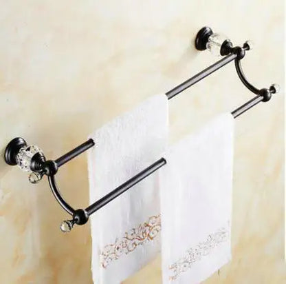 DecorBites™ Black Brass & Crystal Bathroom Accessories Set - Towel Rack, Towel Bar, Paper Holder, Soap Dish, Cup Holder, Toilet JM251