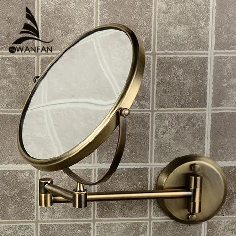 DecorBites™ Brass Bronze Folding Makeup Mirror, 8 Inch Round Wall Mirror