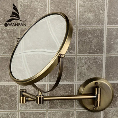 DecorBites™ Brass Bronze Folding Makeup Mirror, 8 Inch Round Wall Mirror