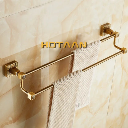 DecorBites™ Antique Brass Finish Double Towel Bar, Solid Aluminium Bathroom Accessory