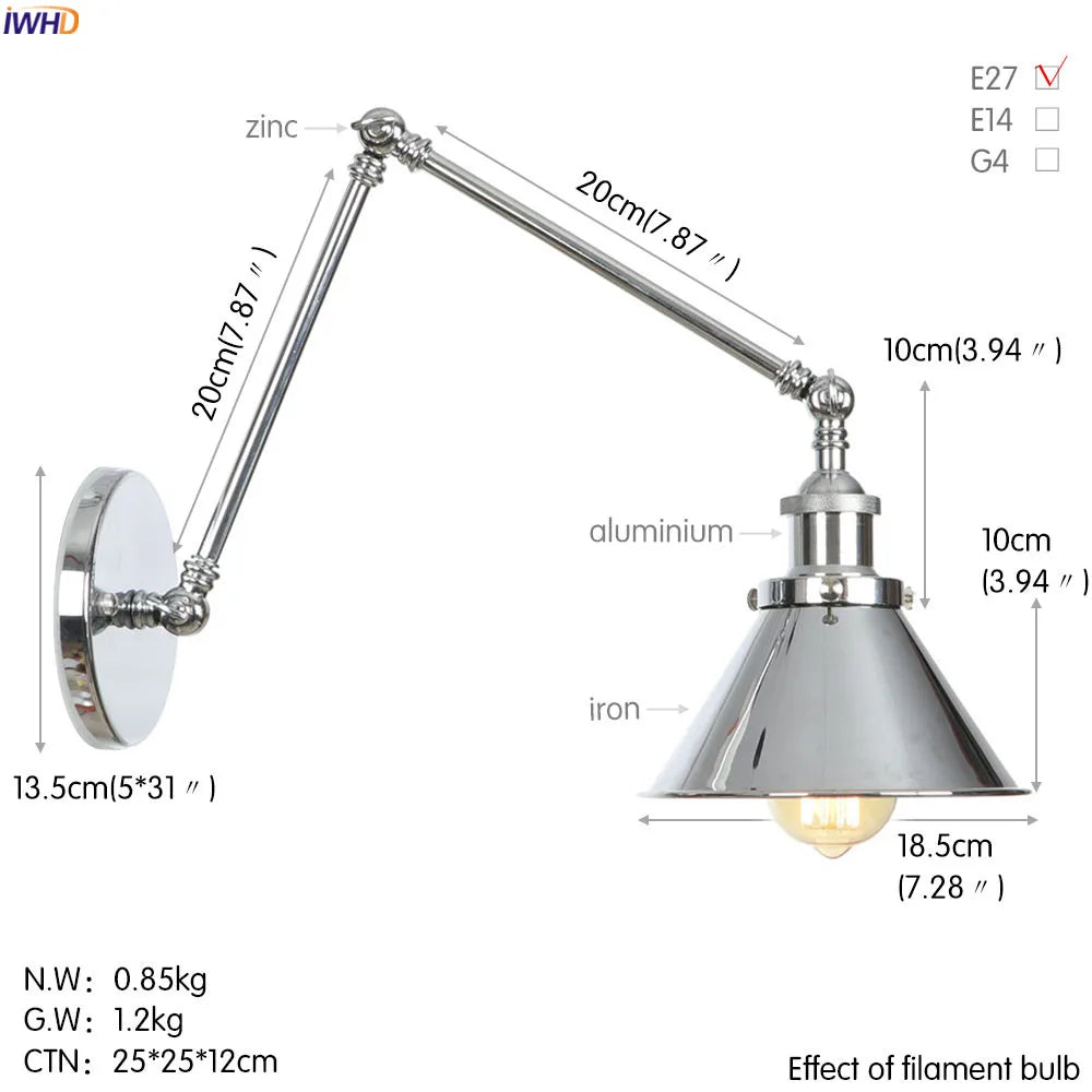 DecorBites™ Industrial Retro LED Wall Sconce Adjustable Loft Style Edison Wall Lights Fixtures