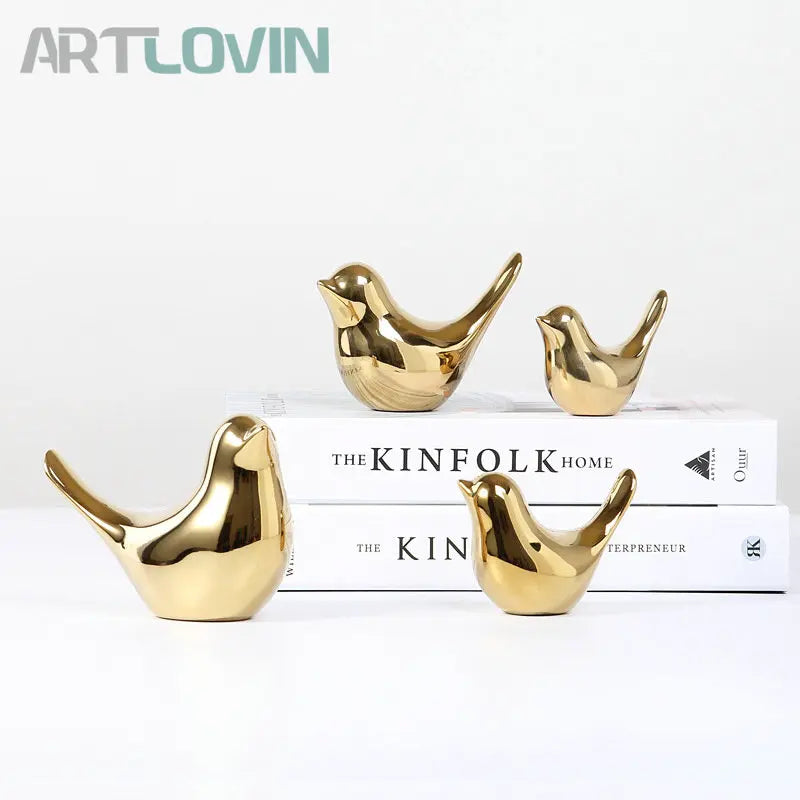 DecorBites™ Gold Ceramic Bird Figurines Home Decor - Fashionable Wedding Ornaments
