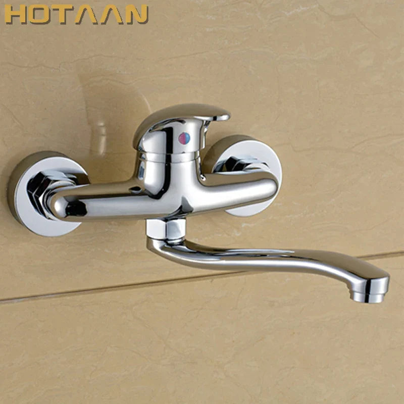 DecorBites™ Brass Chrome Dual Hole Kitchen Tap Mixer Faucet for Sink
