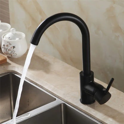 DecorBites™ Brass Kitchen Faucet 360 Rotate Swivel Sink Mixer - Black, Single Hole
