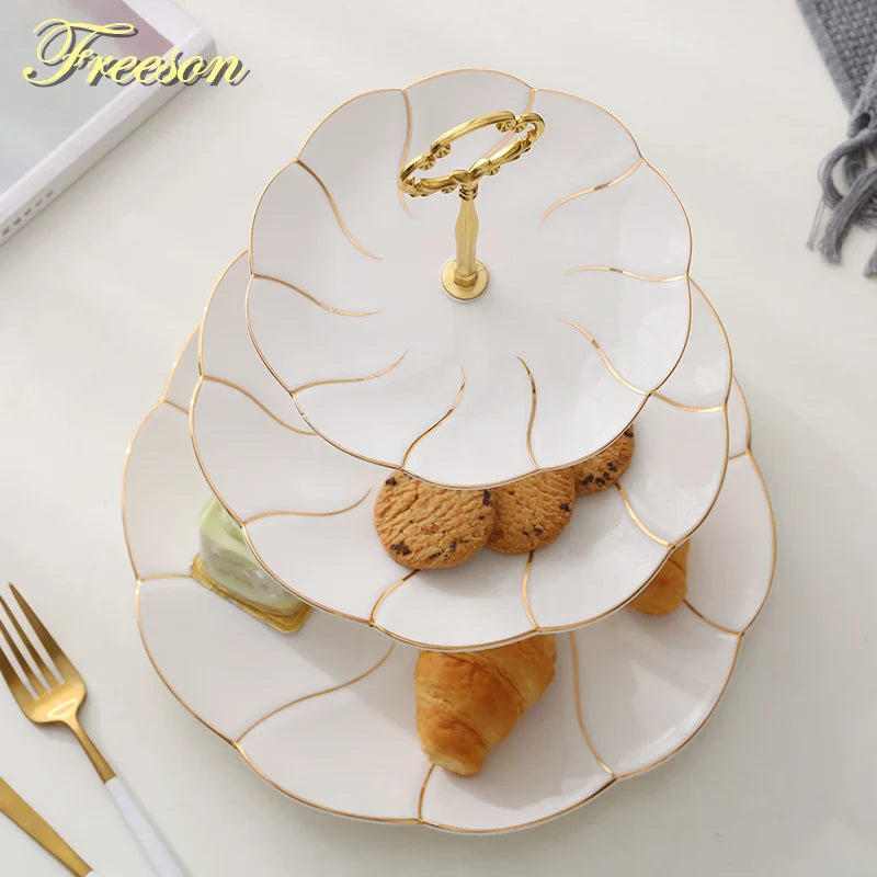 DecorBites™ Gold Inlay Bone China Fruit Plates Snack Dishes Cake Plate Candy Dish