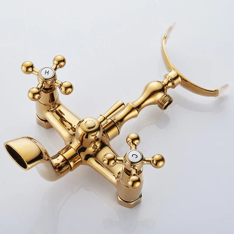 DecorBites™ Gold Brass Bathroom Shower Faucet Set Single Handle Rainfall Wall Mounted