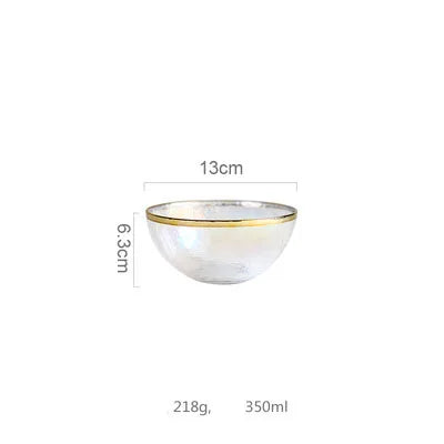 DecorBites™ Hammer Grain Gold Glass Salad Bowl - Round Ceramic Fruit Bowl