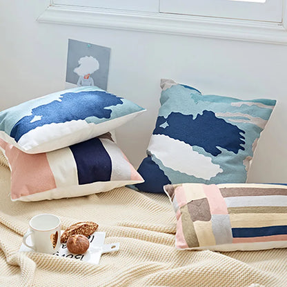 DecorBites™ Embroidered Geometric Cotton Cushion Cover 45x45cm