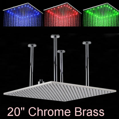 Cabezal de ducha tipo lluvia LED DecorBites™ de 20" en cromo y níquel cepillado