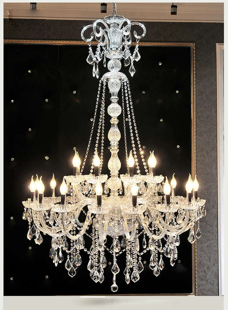DecorBites™ Large Stair Crystal Chandelier 15 Arms Gold/Silver K9 Crystal Luxury Light