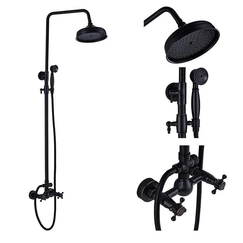 DecorBites™ Black Bronze Rainfall Shower Faucet Set with 8" Head for Wall Mount