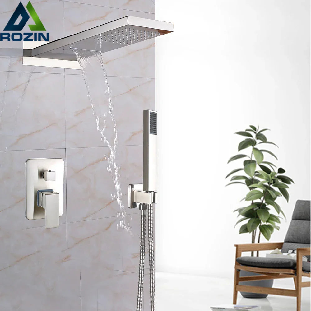 DecorBites™ Golden Chrome Rain Shower Faucet Set with 3-Way Mixer Valve