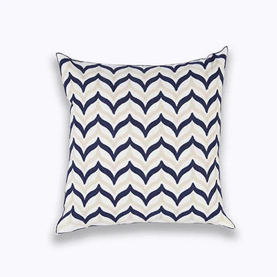 DecorBites™ Blue Zigzag Geometric Embroidered Cushion Cover 45x45cm