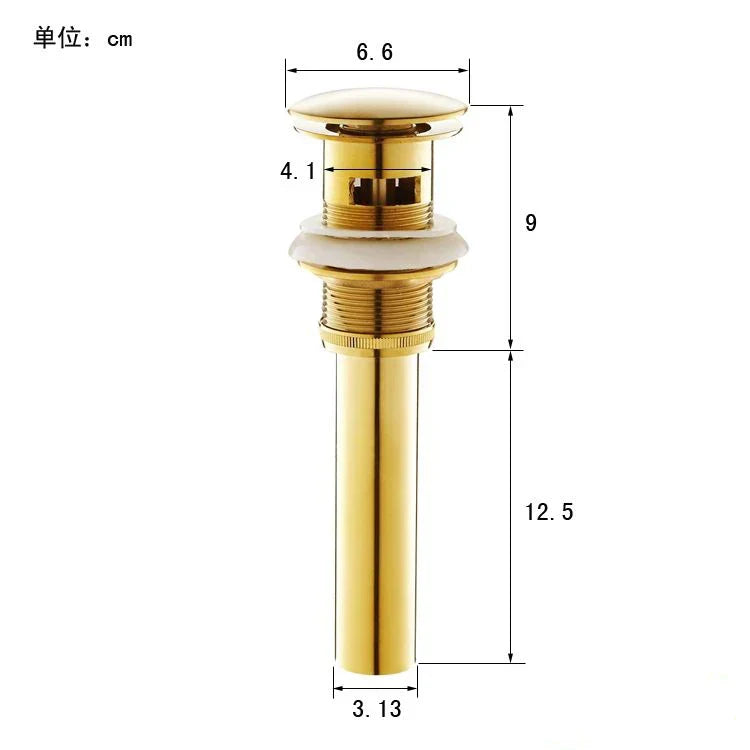 Gold Brass Pop-Up Sink Drain With Overflow Hole