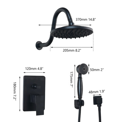 مجموعة صنبور دش مطري مثبت على الحائط من DecorBites™ مقاس 8 بوصات باللون الأسود غير اللامع مع دش محمول باليد