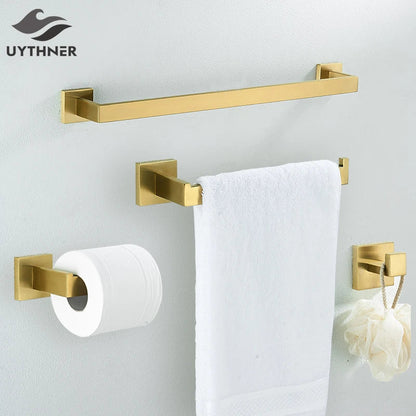 DecorBites™ Brushed Gold Bathroom Hardware Set - Robe Hook, Towel Rail, Tissue Holder & more