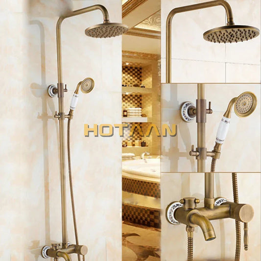 DecorBites™ Antique Brass Rainfall Shower Faucet Set with Hand Shower