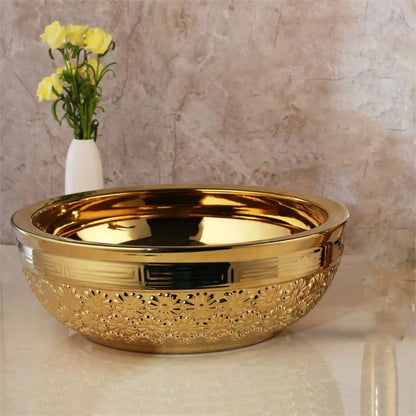DecorBites™ Golden Ceramic Washbasin and Brass Mixer Faucet Set