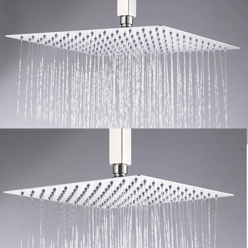 DecorBites™ 12-Inch Stainless Steel Square Rainfall Shower Head - Chrome Luxury Bathroom Fixture