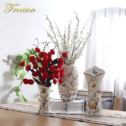 DecorBites™ Bird Butterfly Porcelain Vase: British Rural Ceramic Flower Decoration