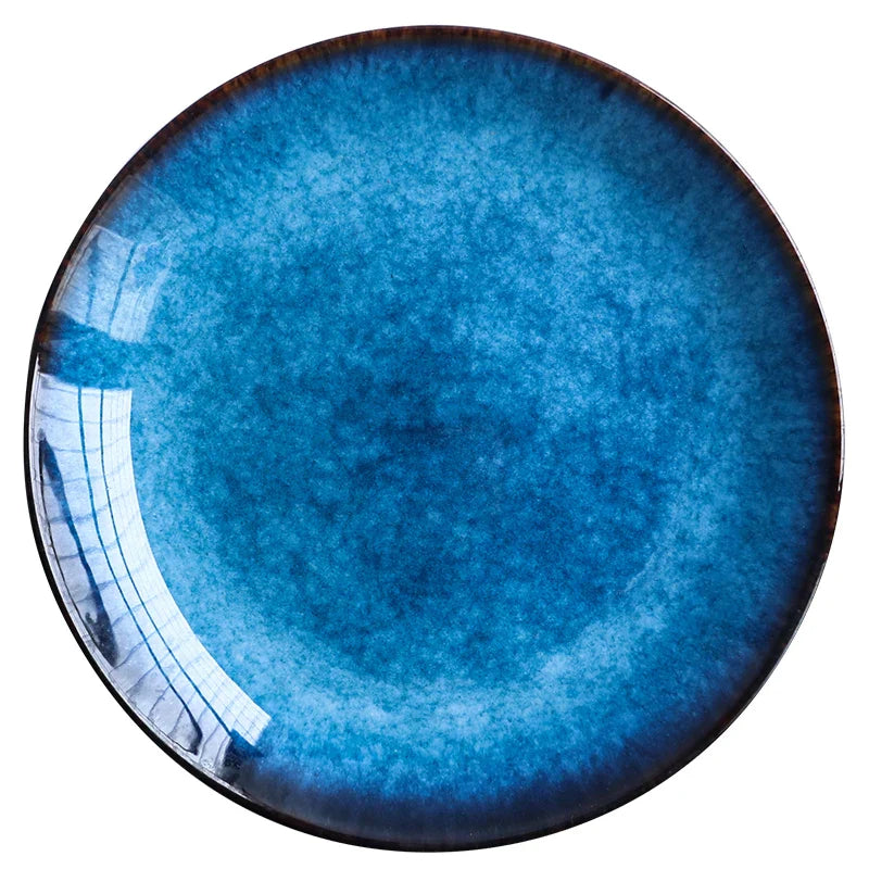 DecorBites™ Ceramic Dinner Plate Set - Blue Klin Glazed Round Plates