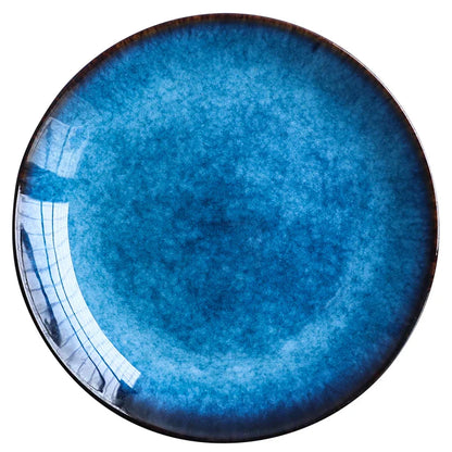 DecorBites™ Ceramic Dinner Plate Set - Blue Klin Glazed Round Plates