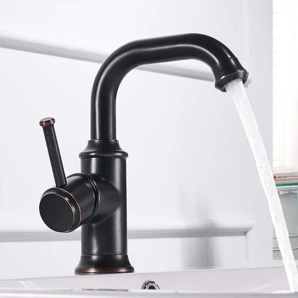 DecorBites™ Black Brass Bathroom Faucet Hot Cold Water Mixer Tap WF-18061