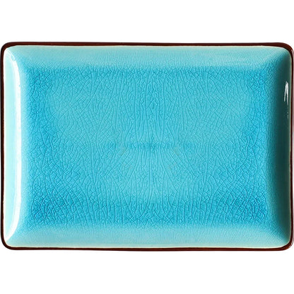 DecorBites™ Blue Ice Crack Glaze Ceramic Plate - Round Solid Pattern