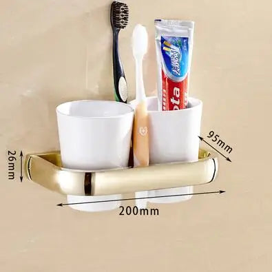 DecorBites™ Gold Bathroom Accessories Set: Towel Shelf, Towel Bar, Paper Holder, Cloth Hook