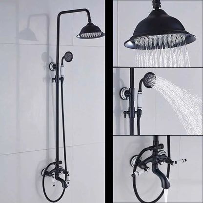 DecorBites™ Black Bronze Bathroom Shower Faucet Set with Dual Ceramic Handles & 8" Rainfall Column