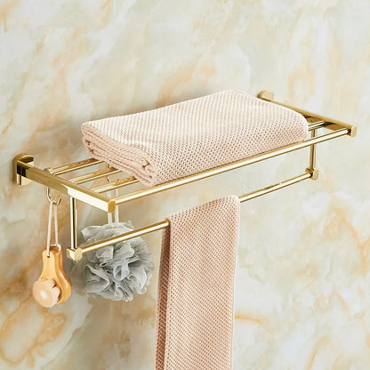 DecorBites™ Gold Brass Bath Hardware Set: Towel Rack, Paper Holder, Toilet Brush Holder, Towel Ranger, Hooks