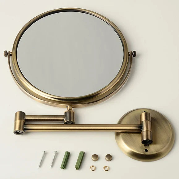 DecorBites™ Brass Bronze Folding Makeup Mirror, 8 Inch Round Wall Mirror