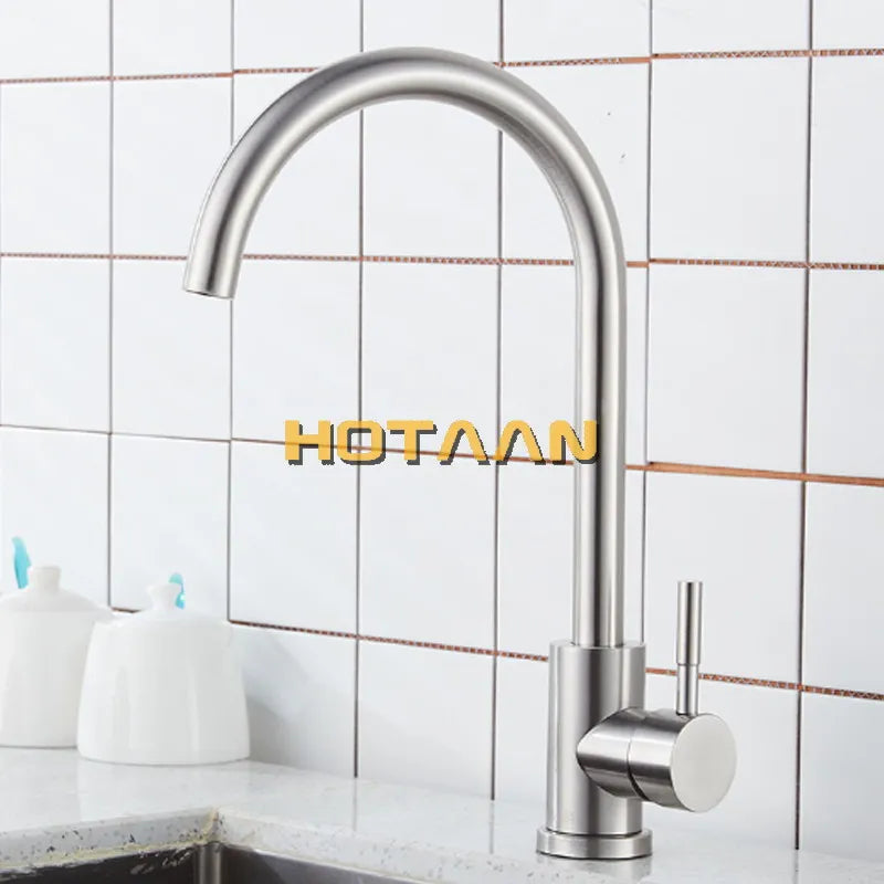 DecorBites™ Brushed Nickel Stainless Steel Kitchen Faucet with Single Handle and Single Hole