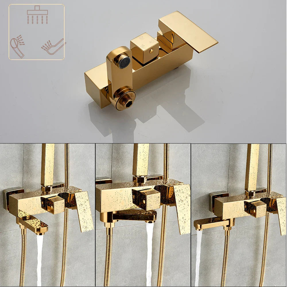 DecorBites™ Golden Shower Faucet Set with 8" Rainfall Shower, Wall Mounted Hand Shower
