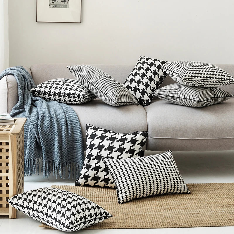 DecorBites™ Hounds Tooth Cushion Cover, Durable Canvas Pillowcase for Sofa Bed, 45x45cm/35x55cm